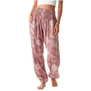 Lotus and Luna Small Rayon Harem Pants Tie Dye Pink Beach Boho Loungewear